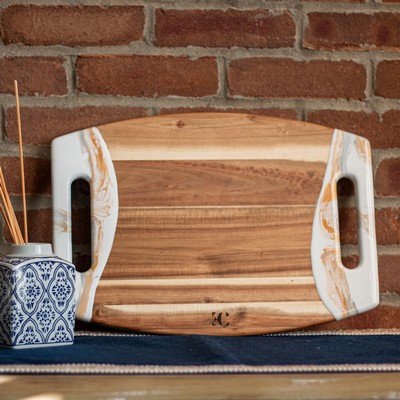 Acacia Cheese Board w/ Handles - 17" Emerald Green